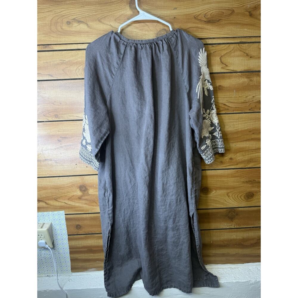 Johnny Was Carmelita Embroidered Dress Gray Linen Size PM Boho Peasant Casual - Picture 5 of 7
